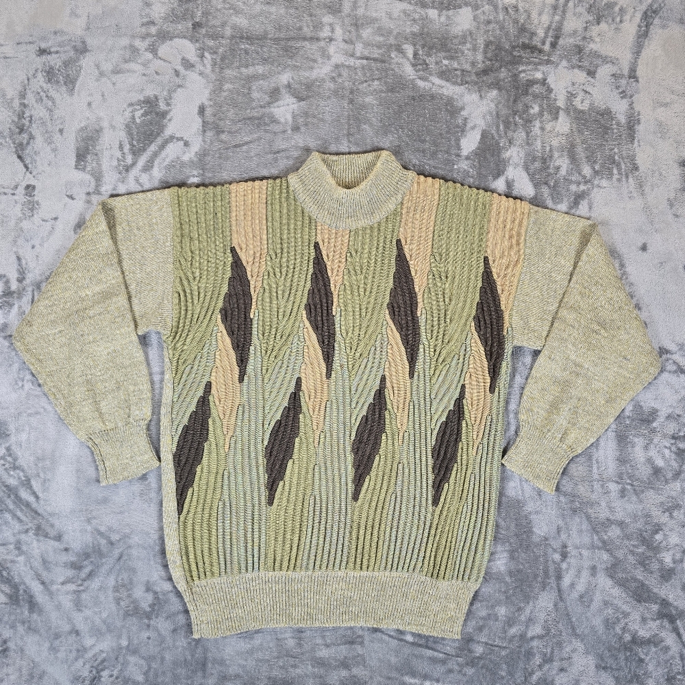 Vintage Hugo Design Geometric Wool Blend Knit Sweater Size Large - Picture 1 of 7